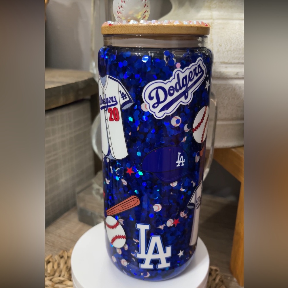 Dodgers Themed Blue Glitter Tumbler